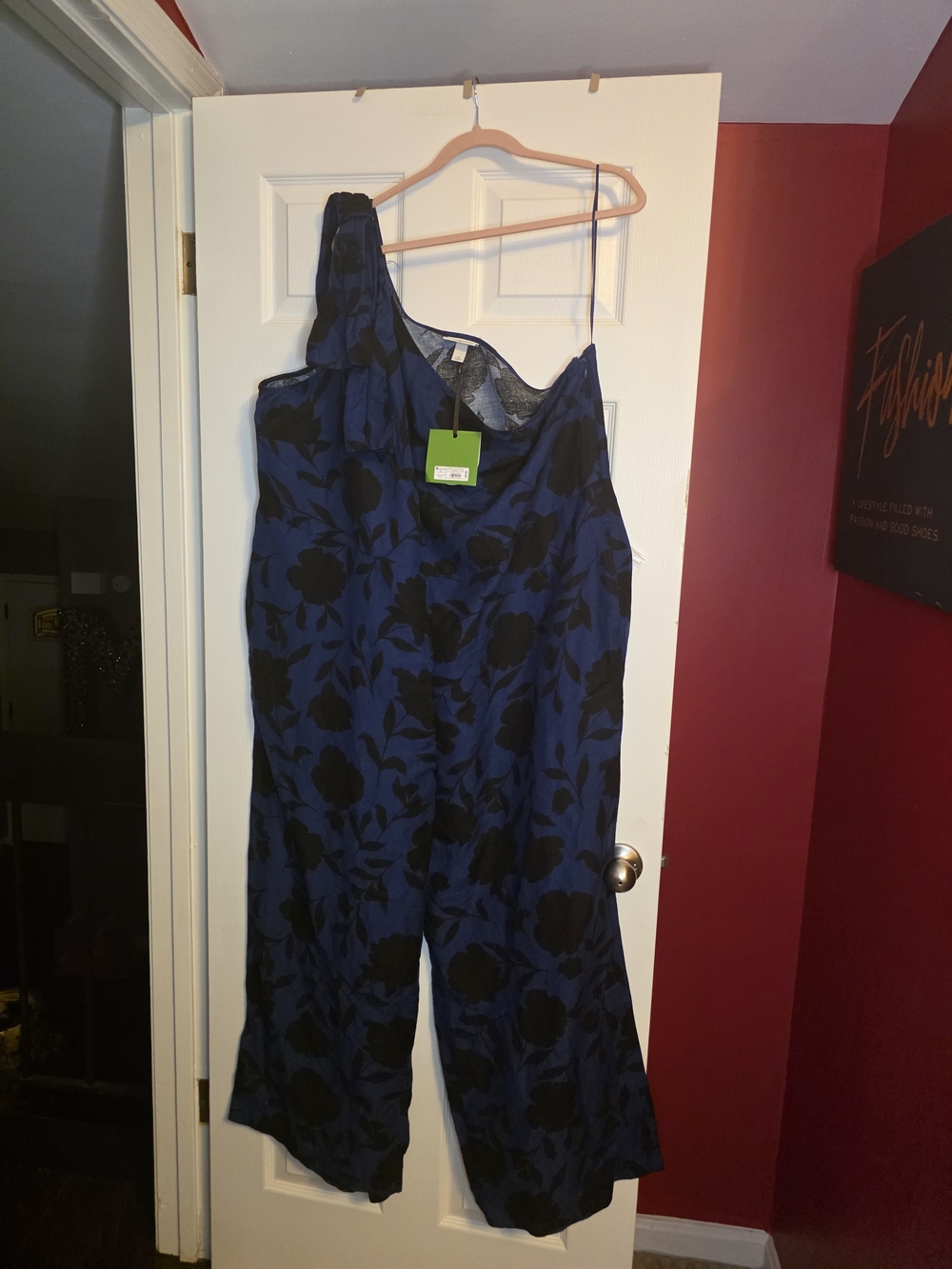 kate spade Navy Blue and Black Floral One-Shoulder Jumpsuit